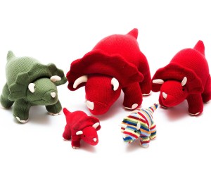 Knitted stripe triceratops dinosaur baby rattle